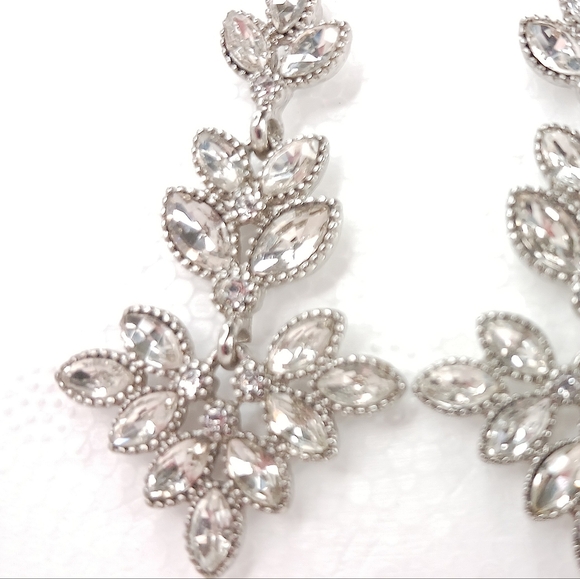 Vintage Austrian Crystal Silver Earrings, Deco Design, 2" Long - Picture 1 of 11